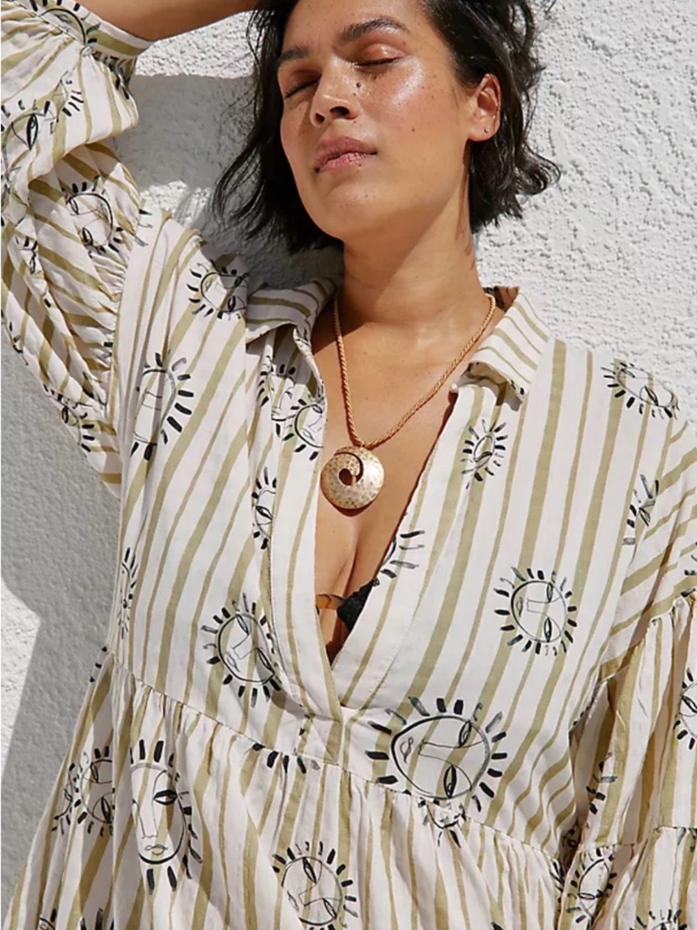 Anthropologie Celandine Cream and Olive Striped Sun-Face Maxi